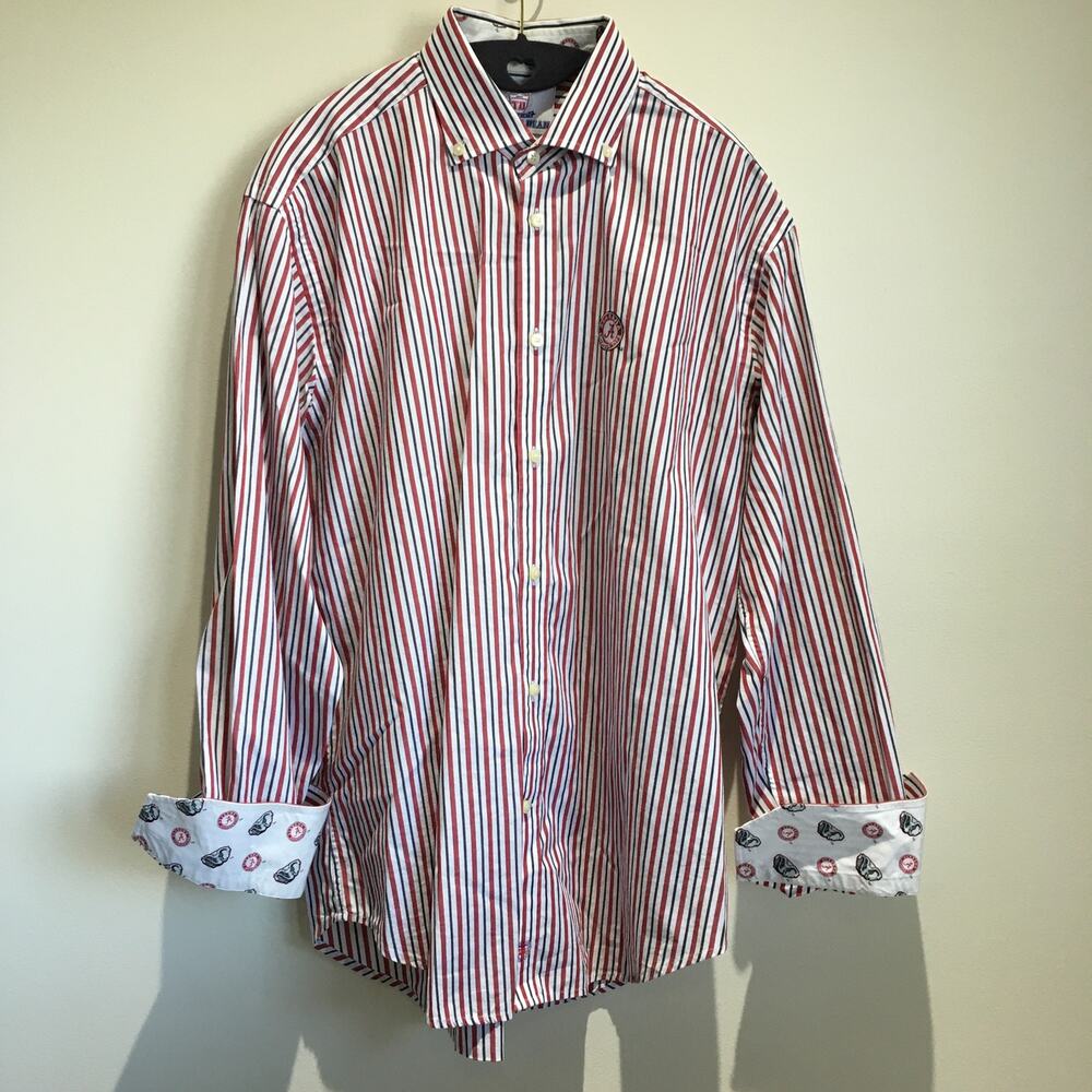 Alabama Football Crimson Tide Button Down Shirt Men's Medium Striped Flip Cuffs